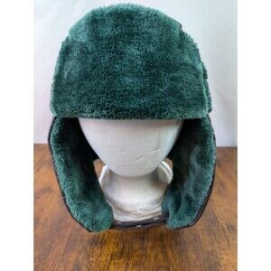Kophnoor Faux Leather Trapper Hat Green Faux Fur Ear Flap Aviator One Size